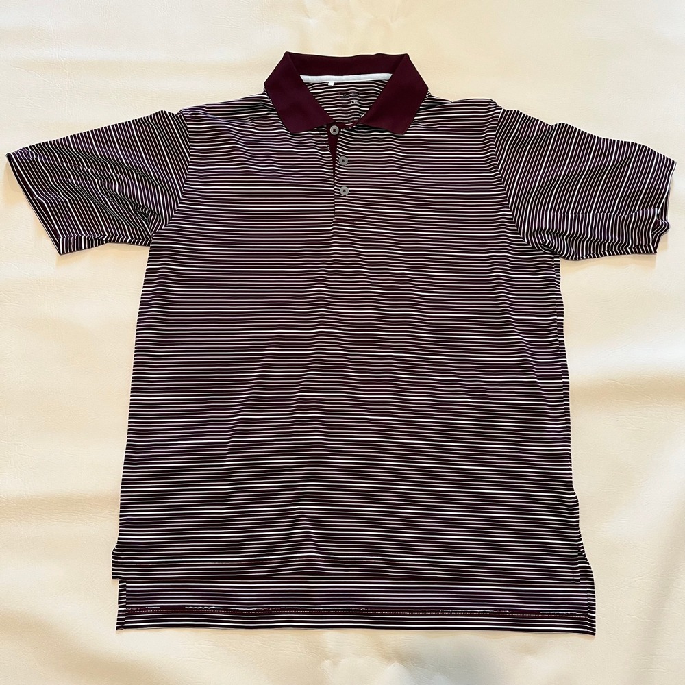 Adidas Golf Polo Shirt Mens ClimaLite Maroon Striped Polo Shirt Mens